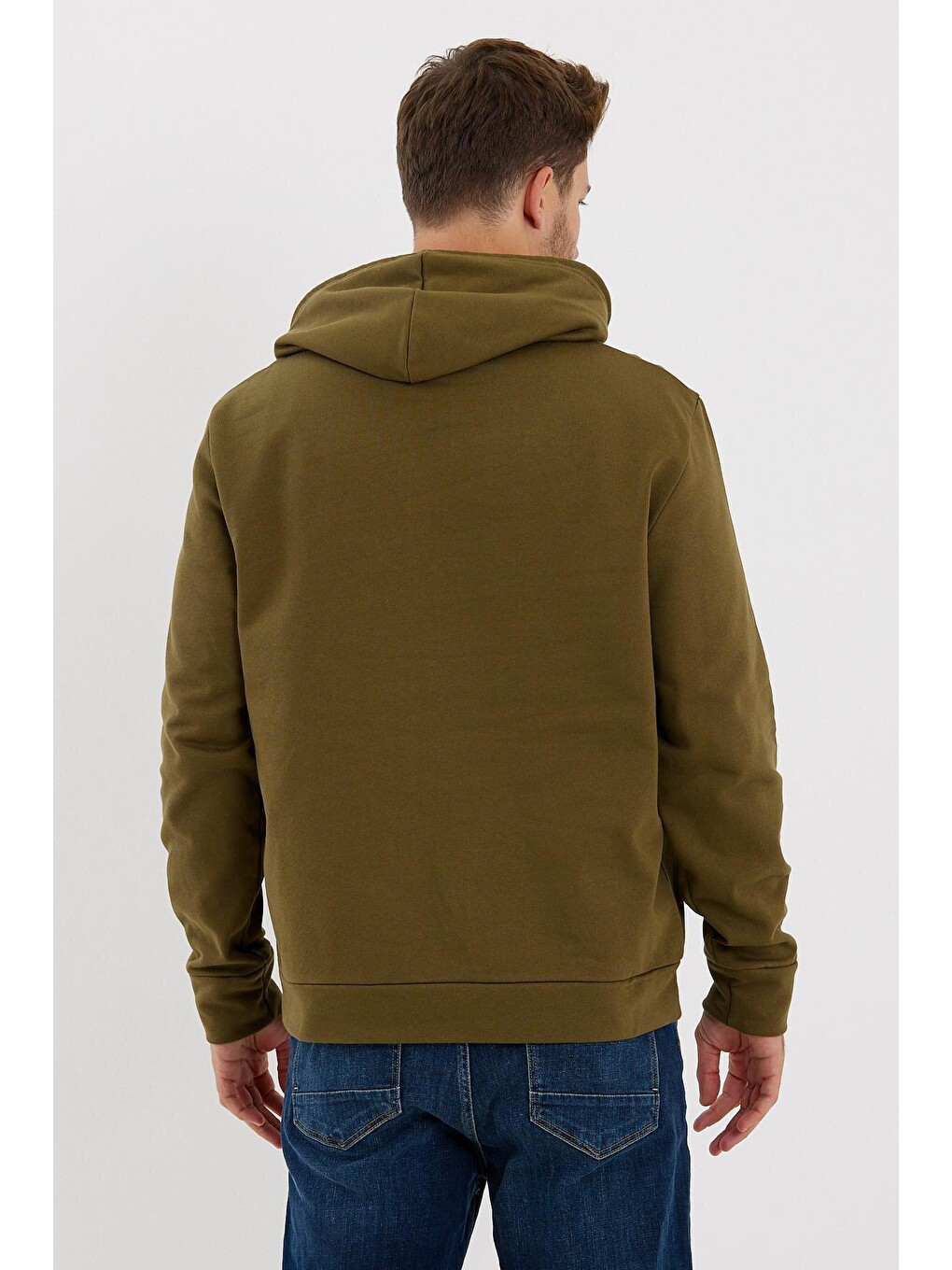Haki Erkek Kapüşonlu Oversize Fit Brooklyn Baskılı İnce Hoodie Spr23sw361-4