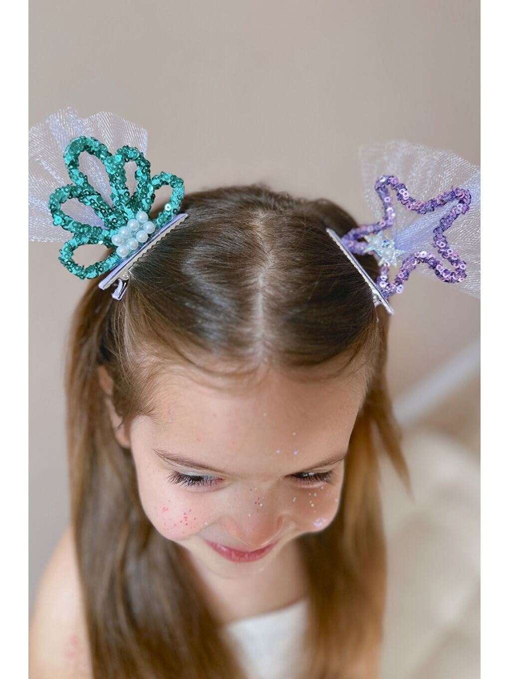 Lila Yıldız ve Midye Figürlü Kız Çocuk Klips Toka Set