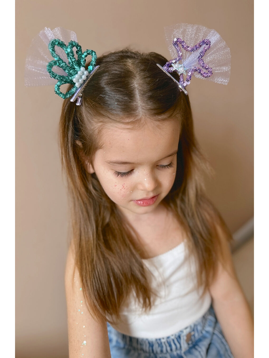 Lila Yıldız ve Midye Figürlü Kız Çocuk Klips Toka Set-1