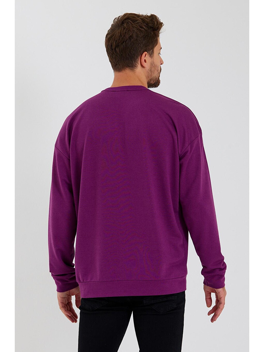 Mor Erkek Bisiklet Yaka Oversize Fit El Yazılı Brooklyn İnce Sweatshirt Spr23sw331