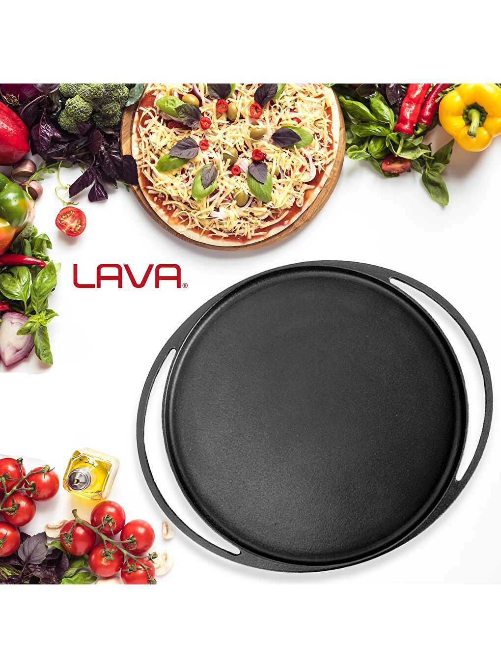 Siyah Yuvarlak Pizza Krep Pankek Tavası Döküm Demir Yekpare Çift Kulplu Çap(Ø)20cm.-6