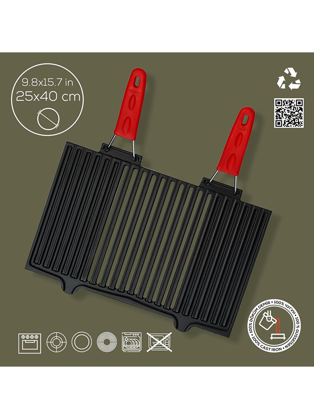 Siyah Dikdörtgen Mangal Izgarası Silikon Paslanmaz Çift Tel Saplı Ölçü 40x25cm.-3