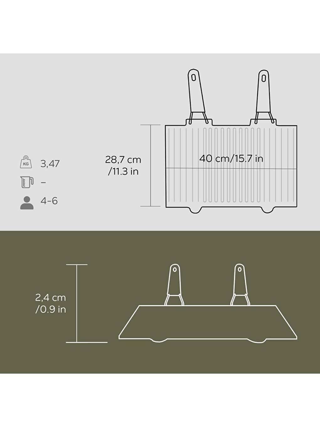 Siyah Dikdörtgen Mangal Izgarası Silikon Paslanmaz Çift Tel Saplı Ölçü 40x25cm.-4