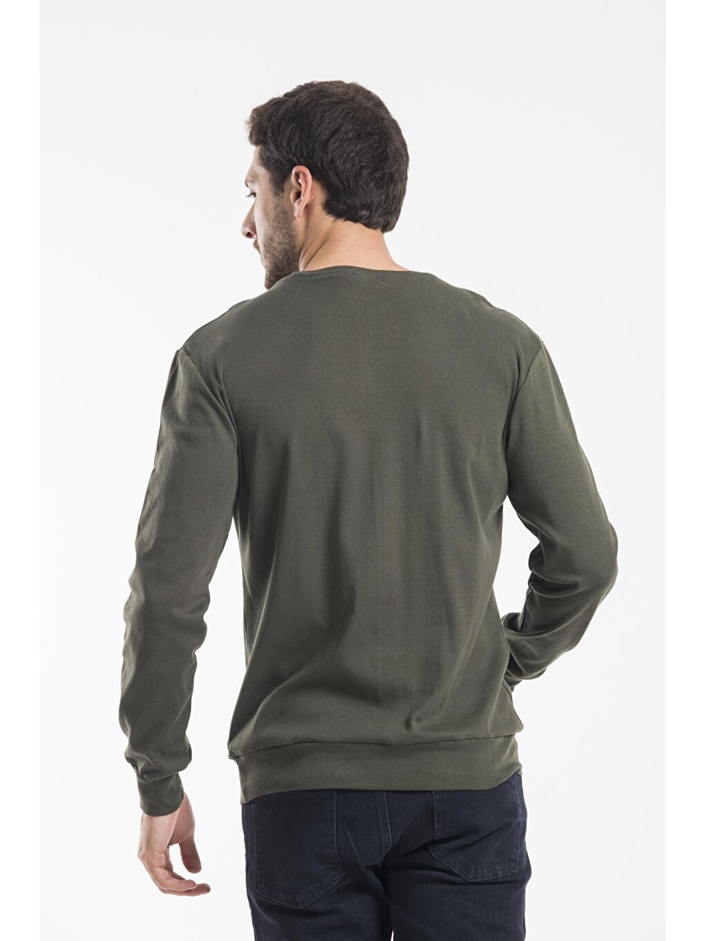 Süperlife Haki Bisiklet Yaka Uzun Kollu Dar Kalıp İnce Erkek Sweatshirt SPR2019K18 - 4