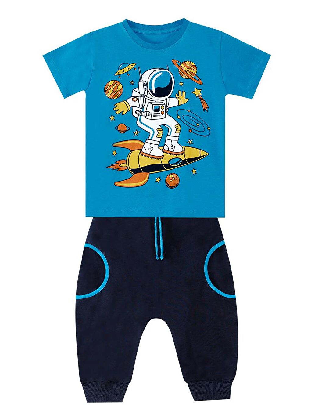 MSHB&G Mavi Astronot Erkek Çocuk T-shirt Kapri Şort Takım - 2