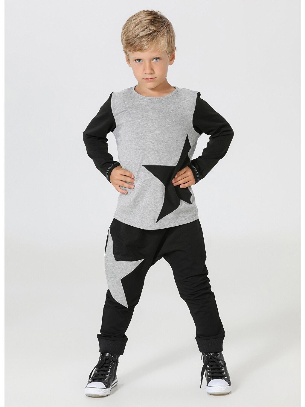 LupiaKids Siyah Star Harem Fit Pantolon+Tişört