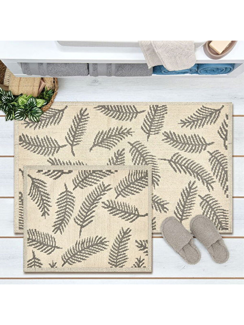 Evidea Soft Folia 2'li Banyo Paspası - Gri - 60x100 cm + 50x60 cm