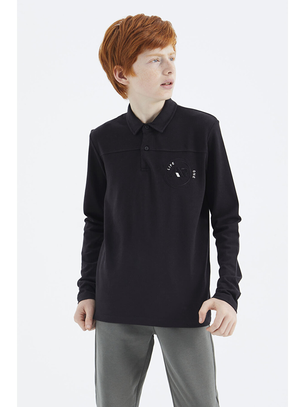 Siyah Polo Yaka Erkek Çocuk Tişört - 11172-1