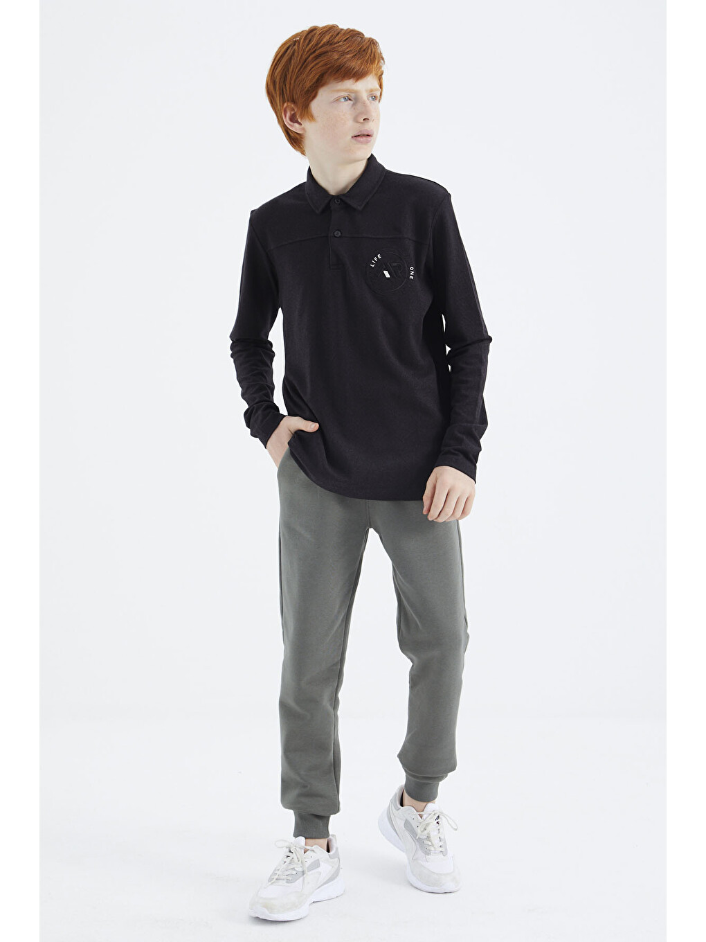 Siyah Polo Yaka Erkek Çocuk Tişört - 11172-3