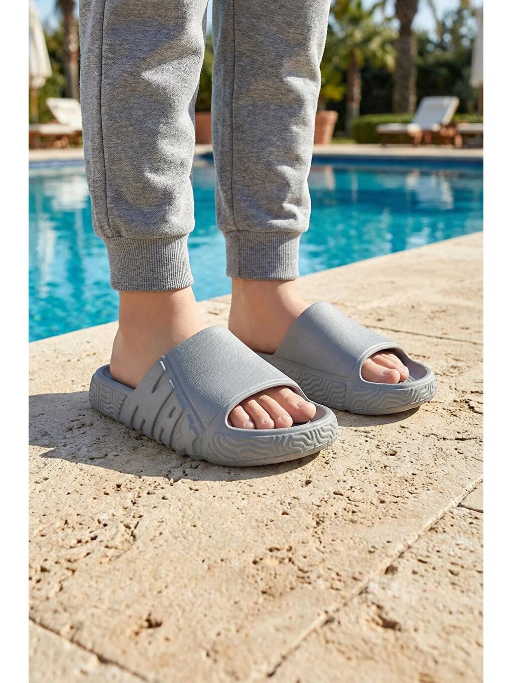 Gri Yazlık Erkek Çocuk Eva Islak Zemine Uygun Ev Bahçe Banyo Havuz Terlik