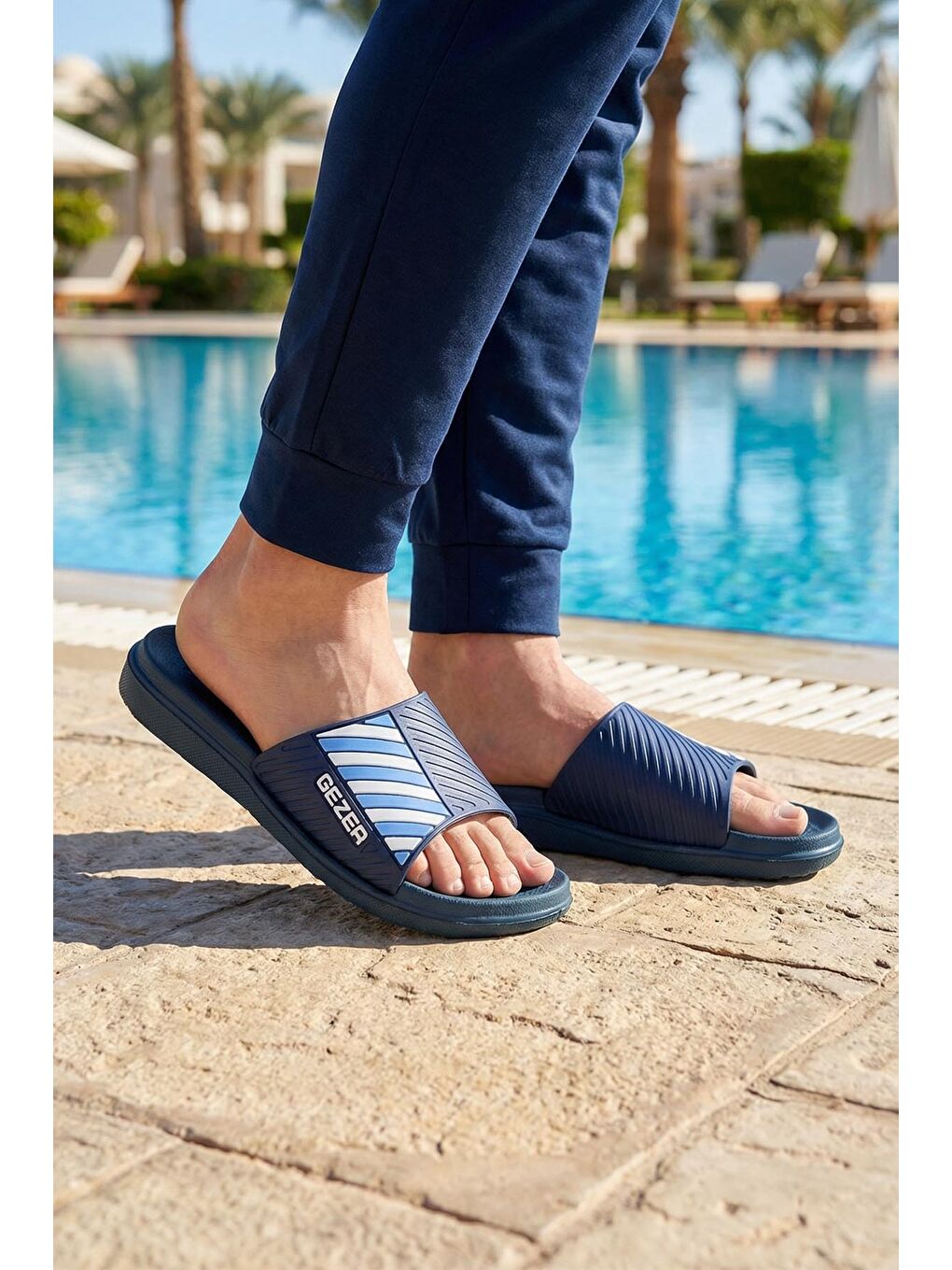 Lacivert Yazlık Erkek Eva Ev Banyo Bahçe Havuz Plaj Terlik