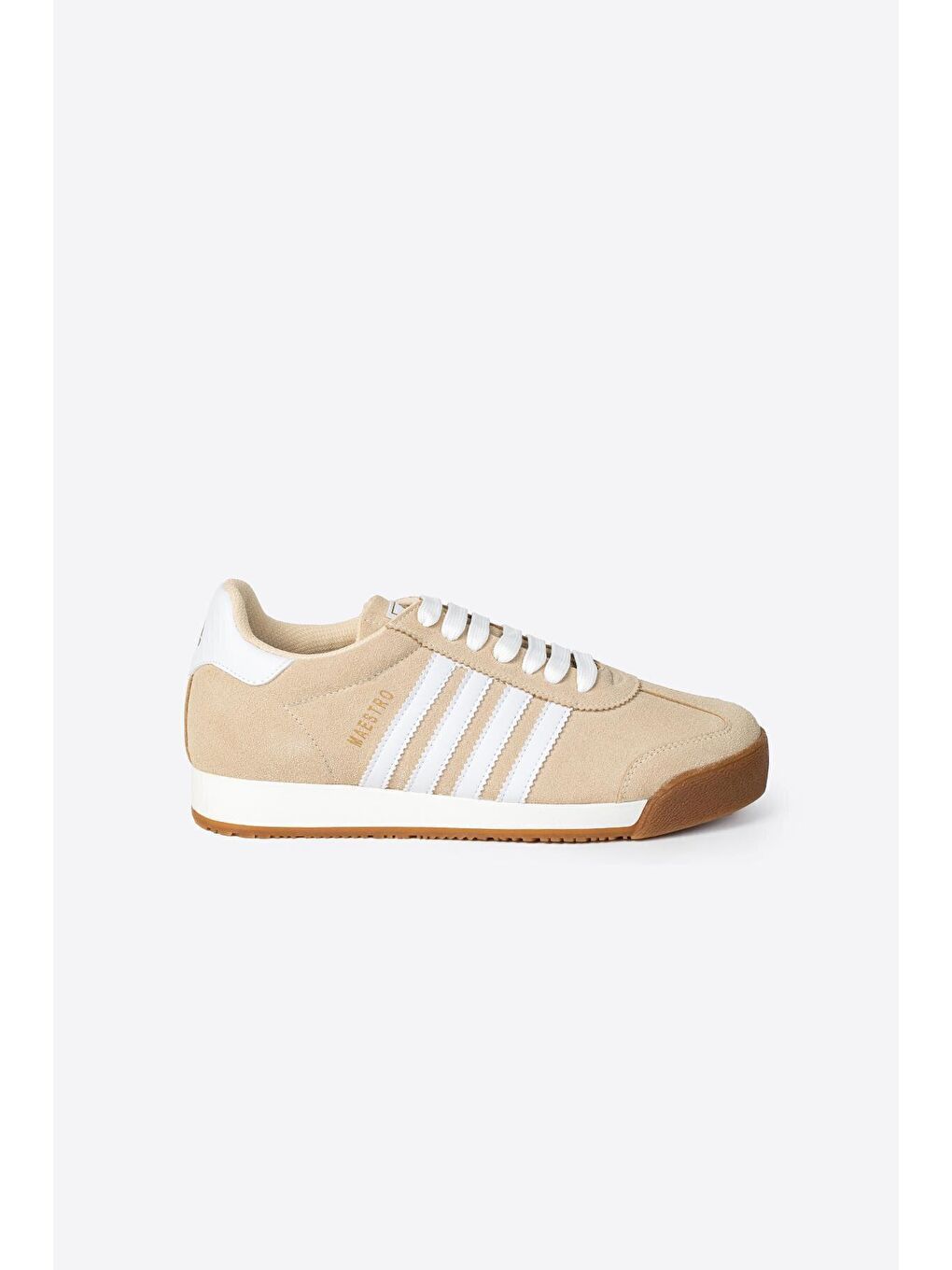 Bej Yuvarlak Burunlu Bağcıklı Şeritli Erkek Spor Ayakkabı