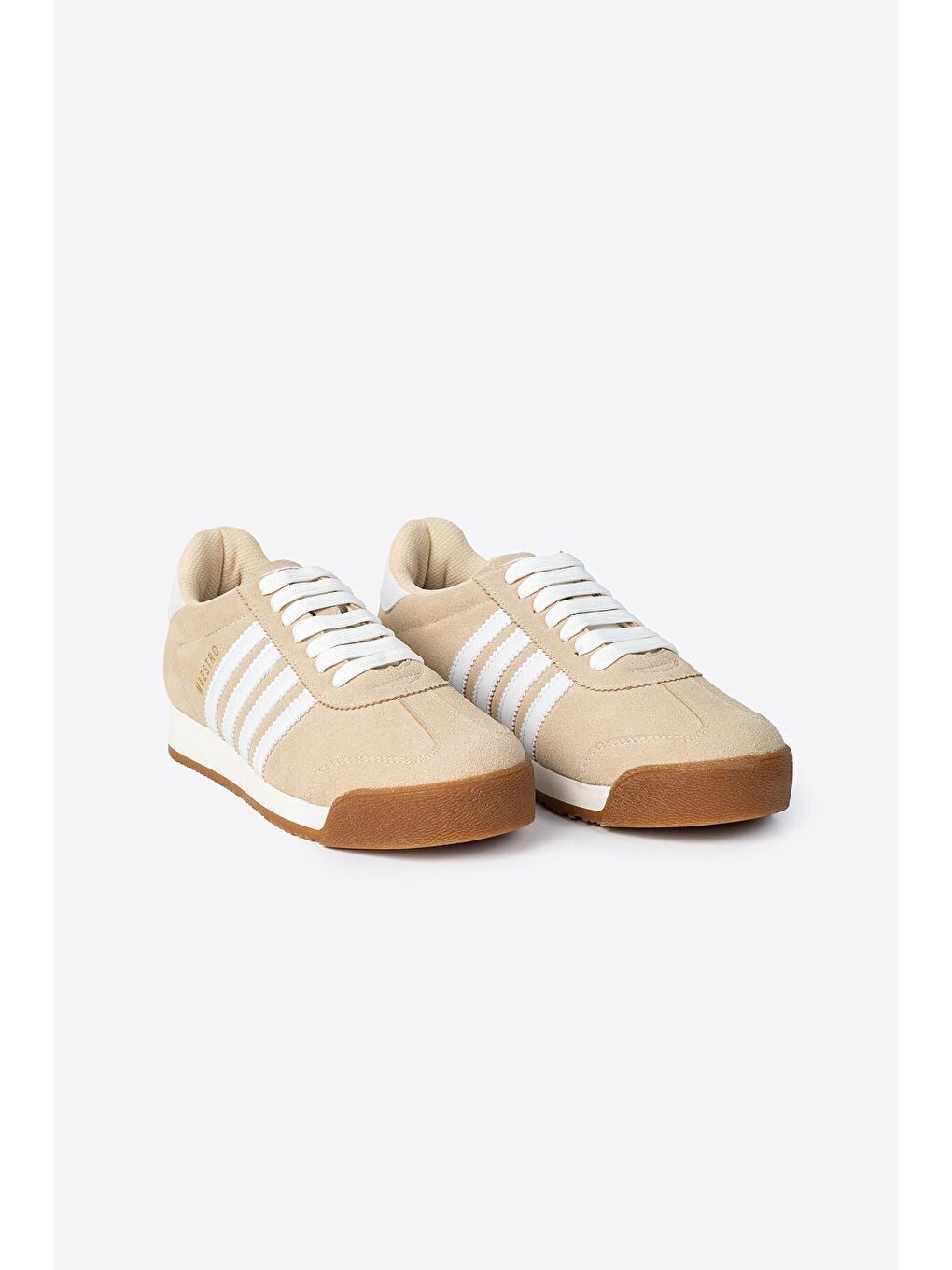 Bej Yuvarlak Burunlu Bağcıklı Şeritli Erkek Spor Ayakkabı-1