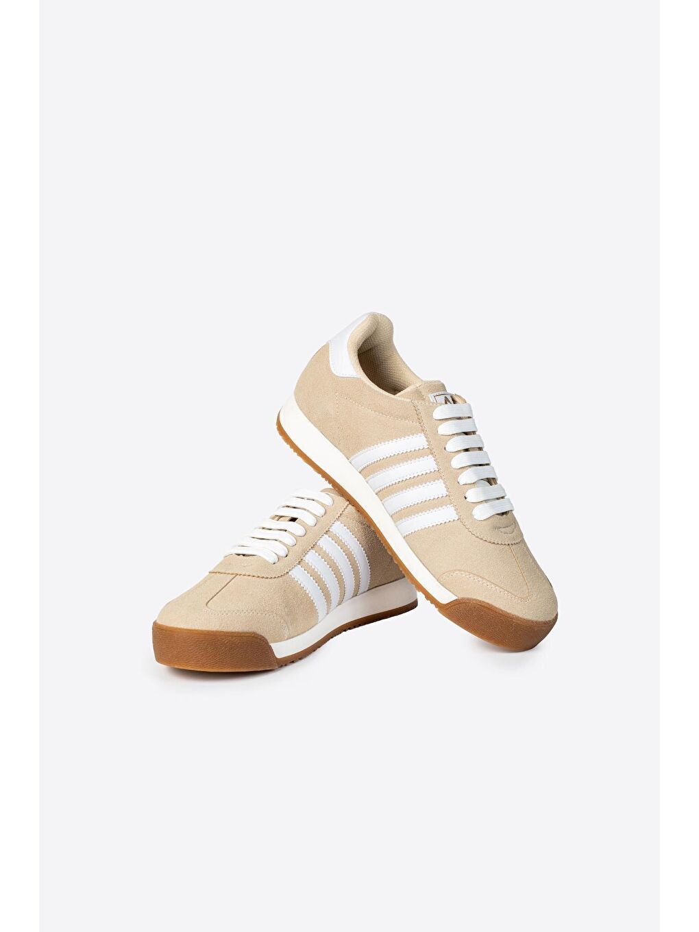 Bej Yuvarlak Burunlu Bağcıklı Şeritli Erkek Spor Ayakkabı-3