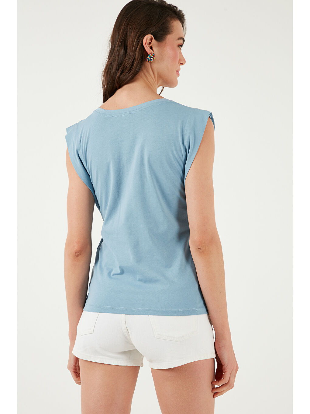 Mavi % 100 Pamuklu Bisiklet Yaka Kolsuz Tişört-6