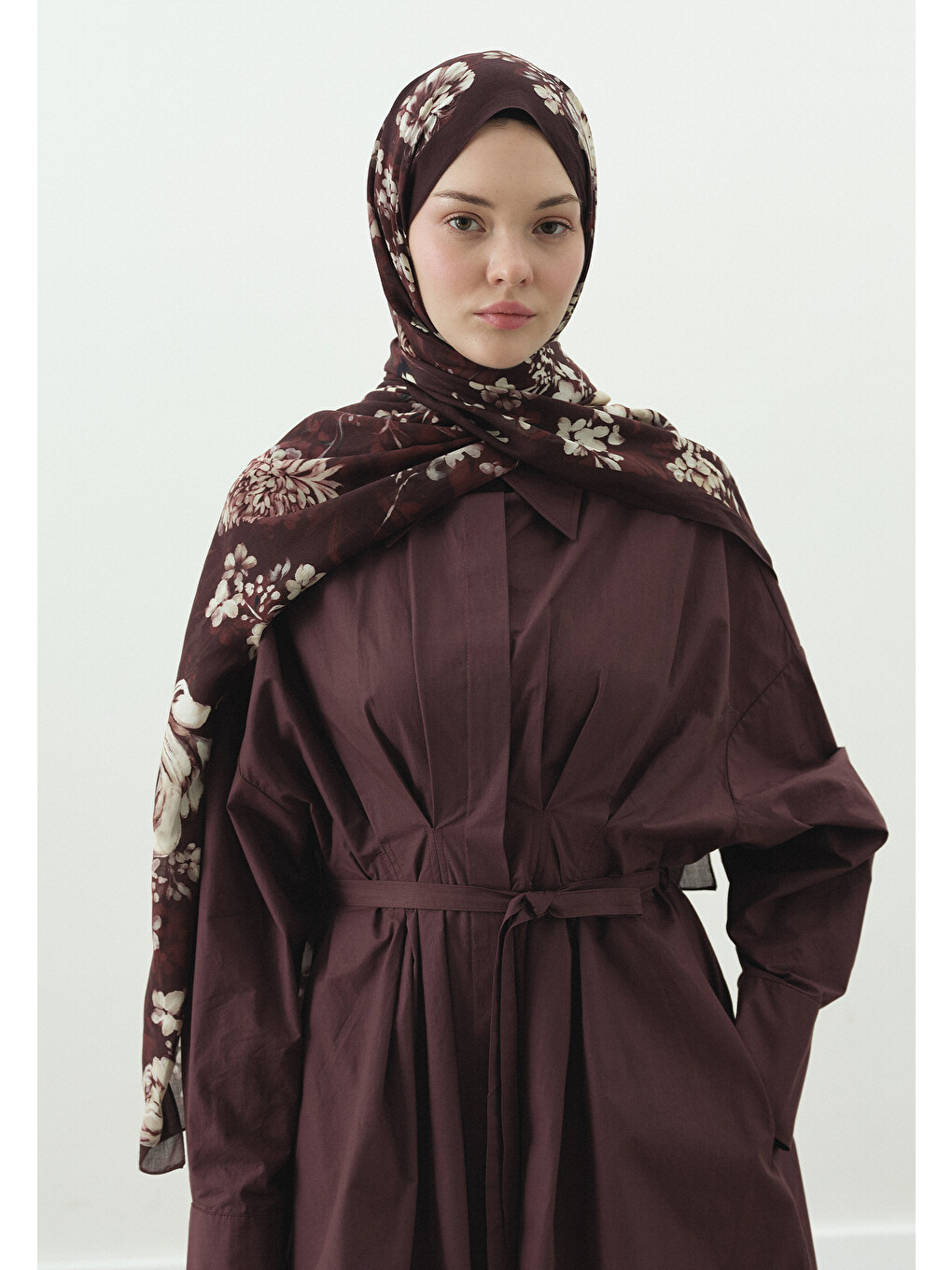 Mıdnıght Rose Desenli Pamuk Viskon Şal Bordo-3