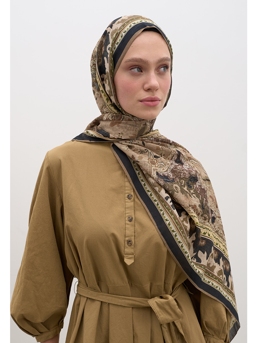 Bej Arıane Desen Şal Vizon-5