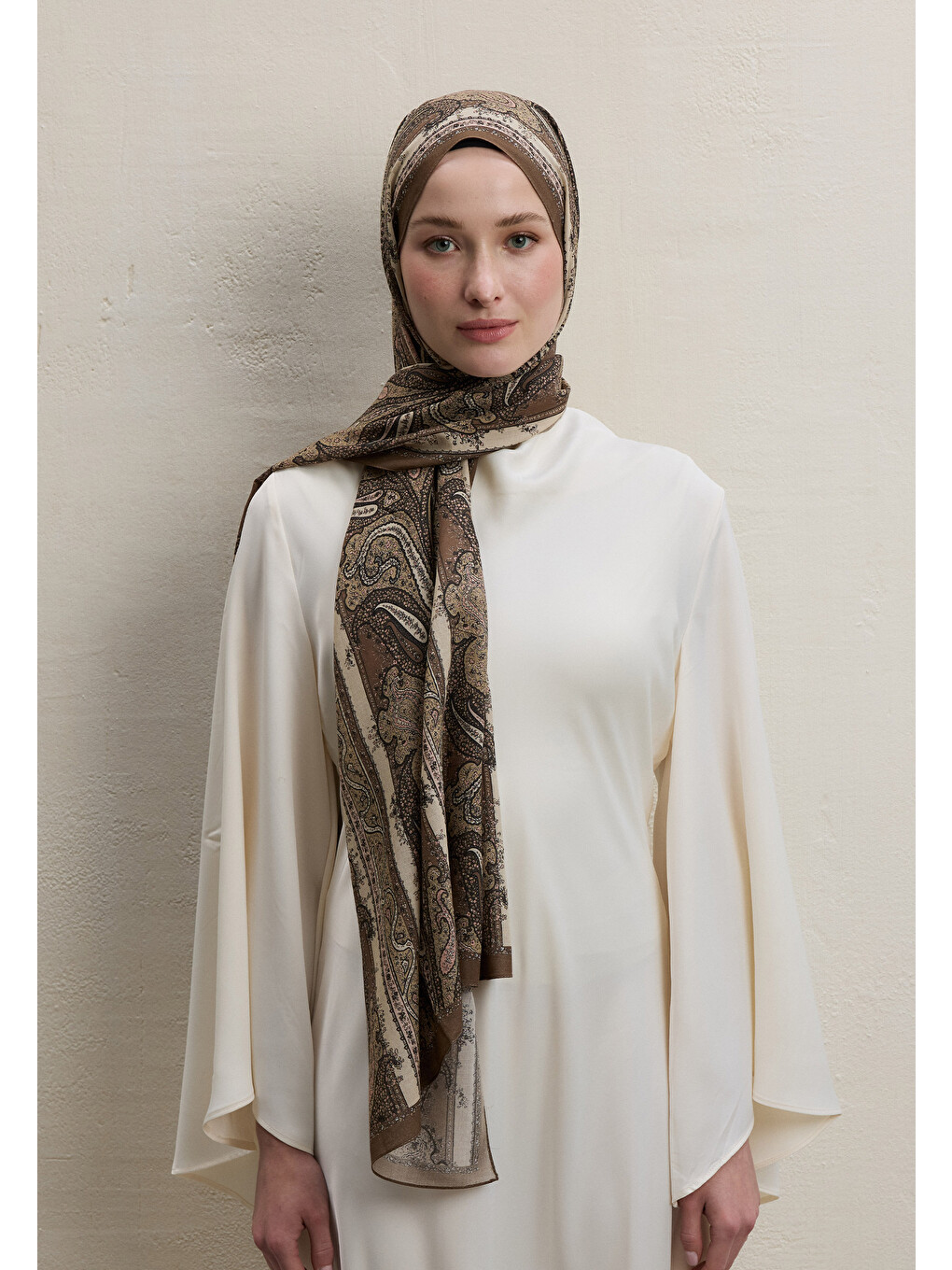 Kahverengi Paısley Elegance Desen Şal Sütlü Kahve-4