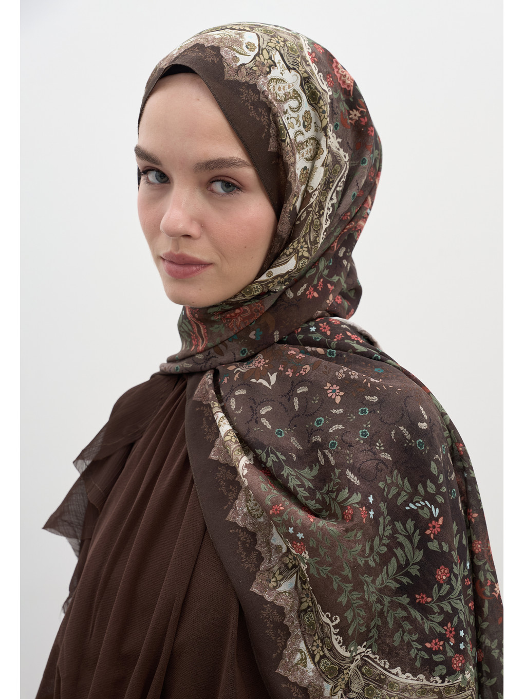 Kahverengi Cerıse Desen Şal Acı Kahve-3