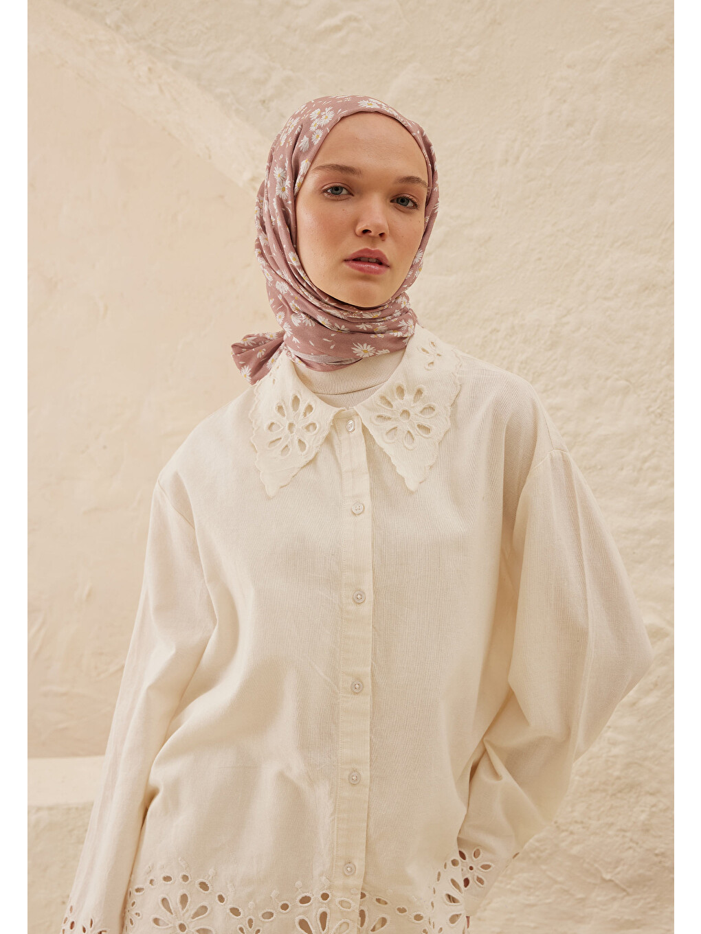 Pembe Papatya Desen Rami Şal Gülkurusu-1