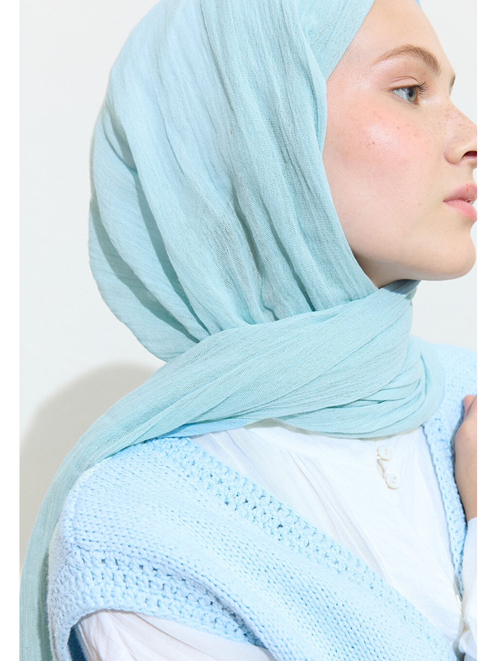 Mavi Pamuklu Keten Şal Blue Lemonade-2