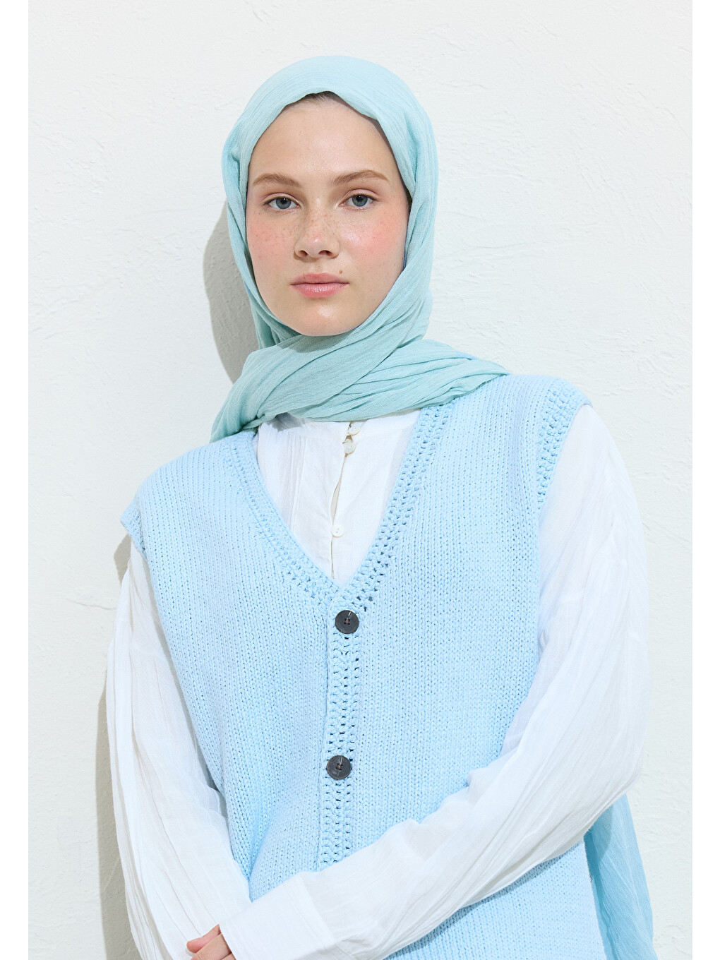 Mavi Pamuklu Keten Şal Blue Lemonade-3