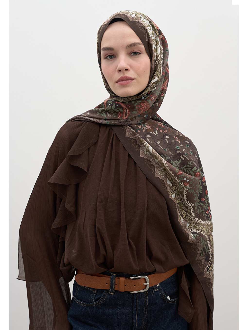 Kahverengi Cerıse Desen Şal Acı Kahve-2