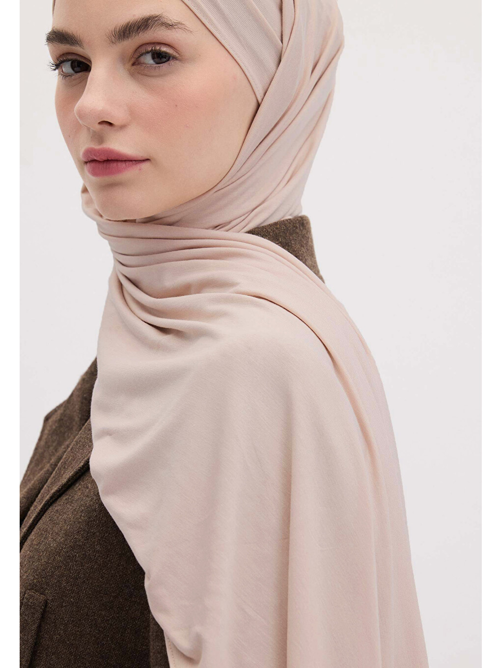 Pembe Bambu Penye Şal Pudra-4