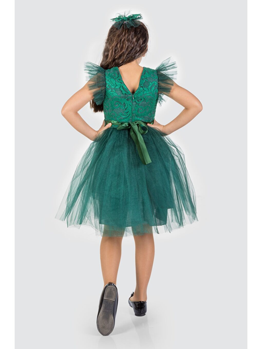 Yeşil Roza Dantel Tütü Kız Çocuk Abiye Elbise MNK0546-5