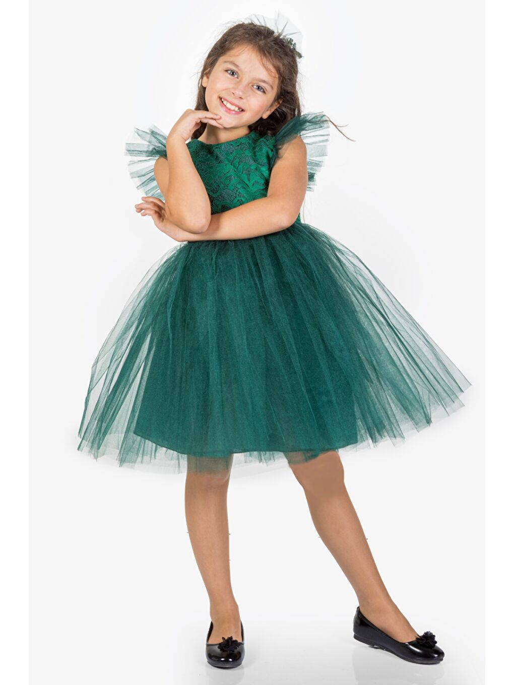 Yeşil Roza Dantel Tütü Kız Çocuk Abiye Elbise MNK0546-6