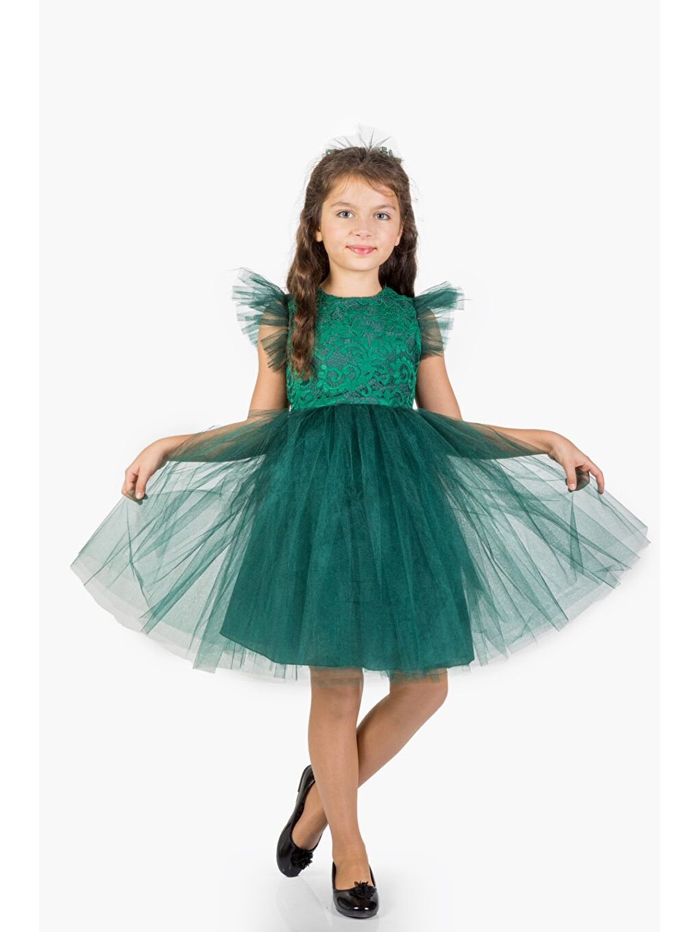 Yeşil Roza Dantel Tütü Kız Çocuk Abiye Elbise MNK0546-7