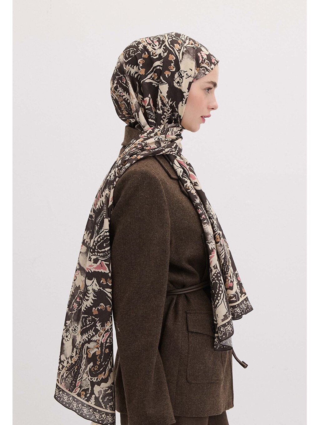 Floral Paısley Desen Şal Antrasit-1