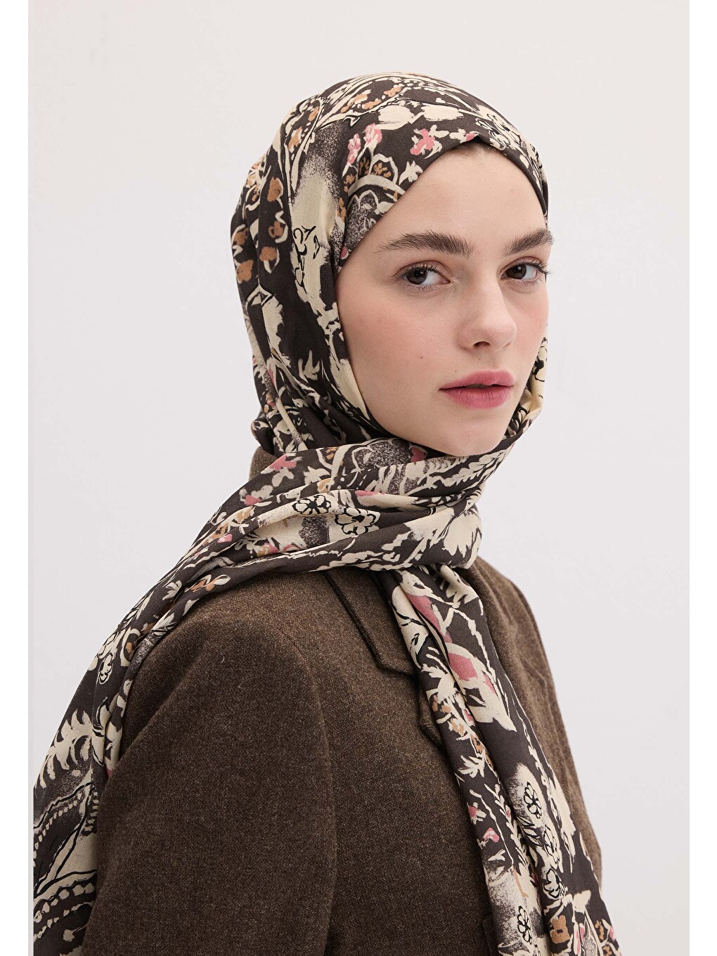 Floral Paısley Desen Şal Antrasit-2