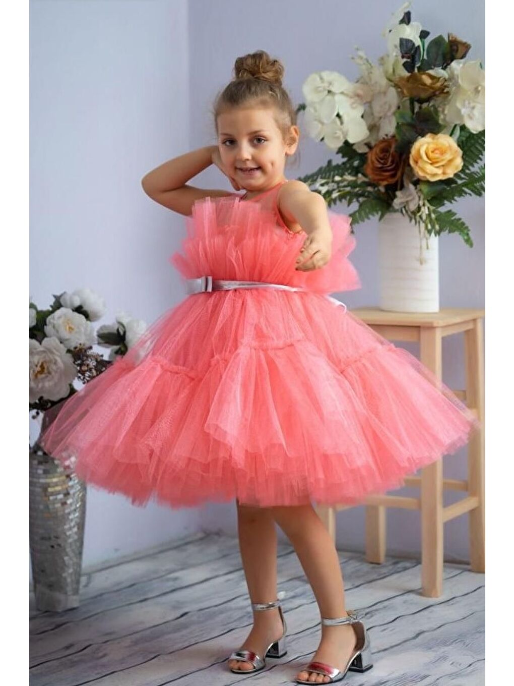 Kırmızı Tütü Etekli Kız Çocuk Angel Abiye Elbise MNK0581-4