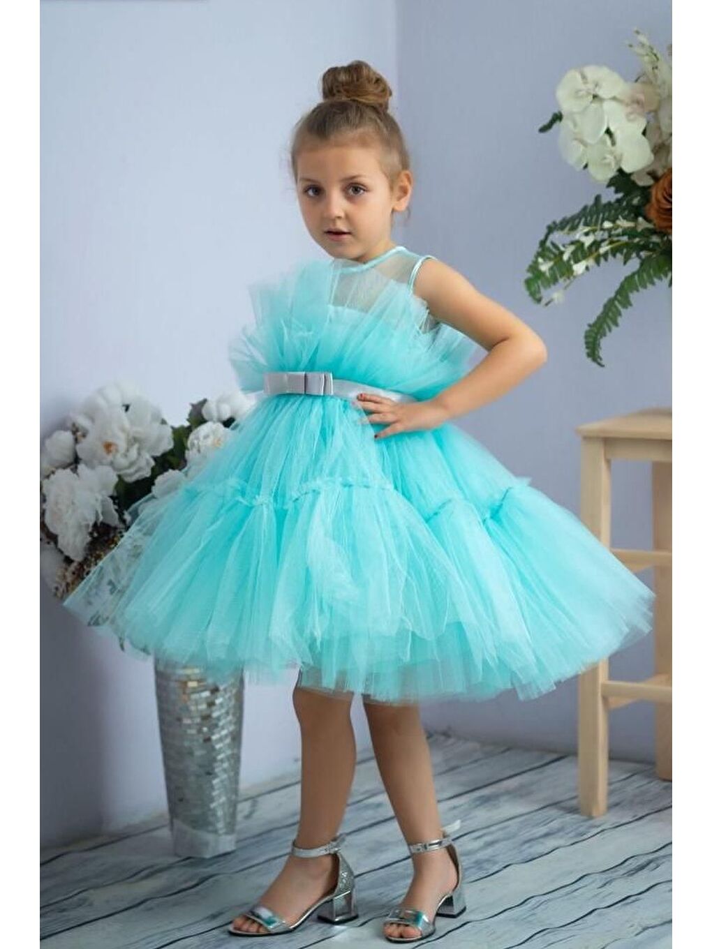 Yeşil Tütü Etekli Kız Çocuk Angel Abiye Elbise MNK0581