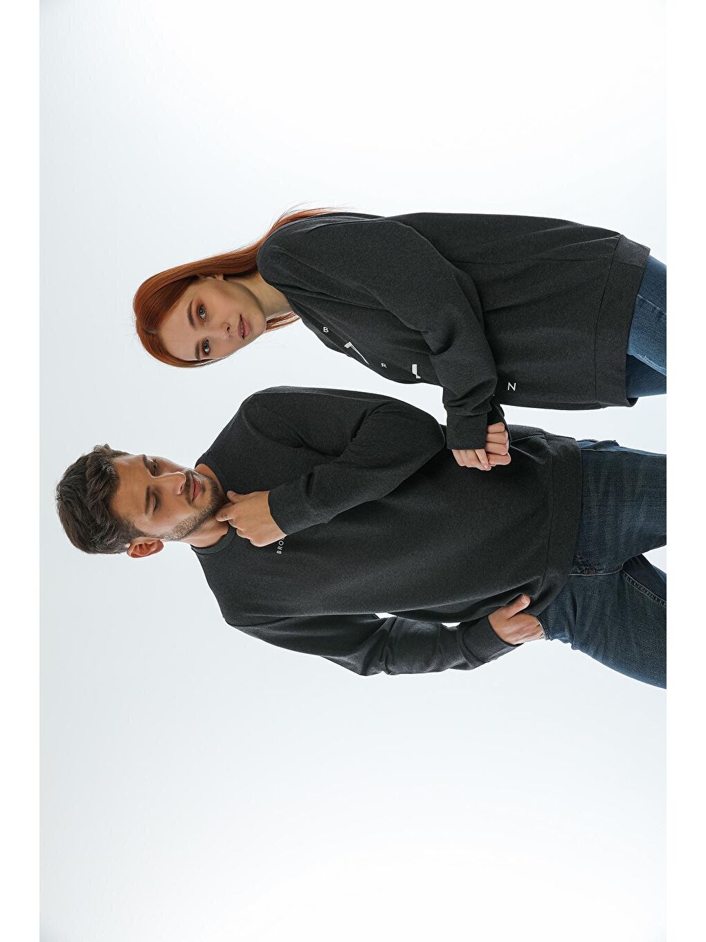 Antrasit Erkek Bisiklet Yaka Regular Fit Brooklyn Baskılı İnce Sweatshirt SPR22SW132-2