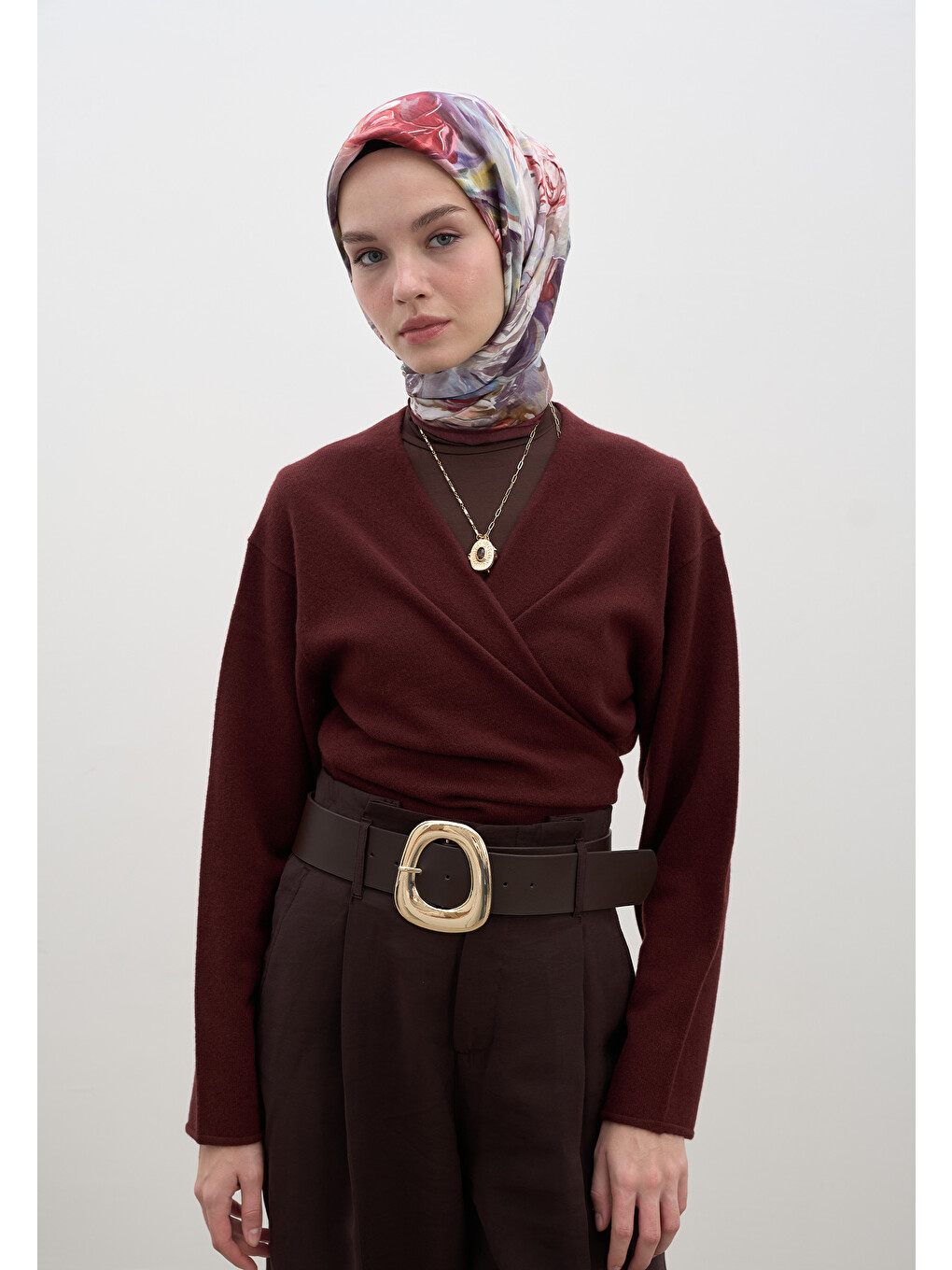 Nerıssa Desen Pamuklu Viskon Eşarp Bordo