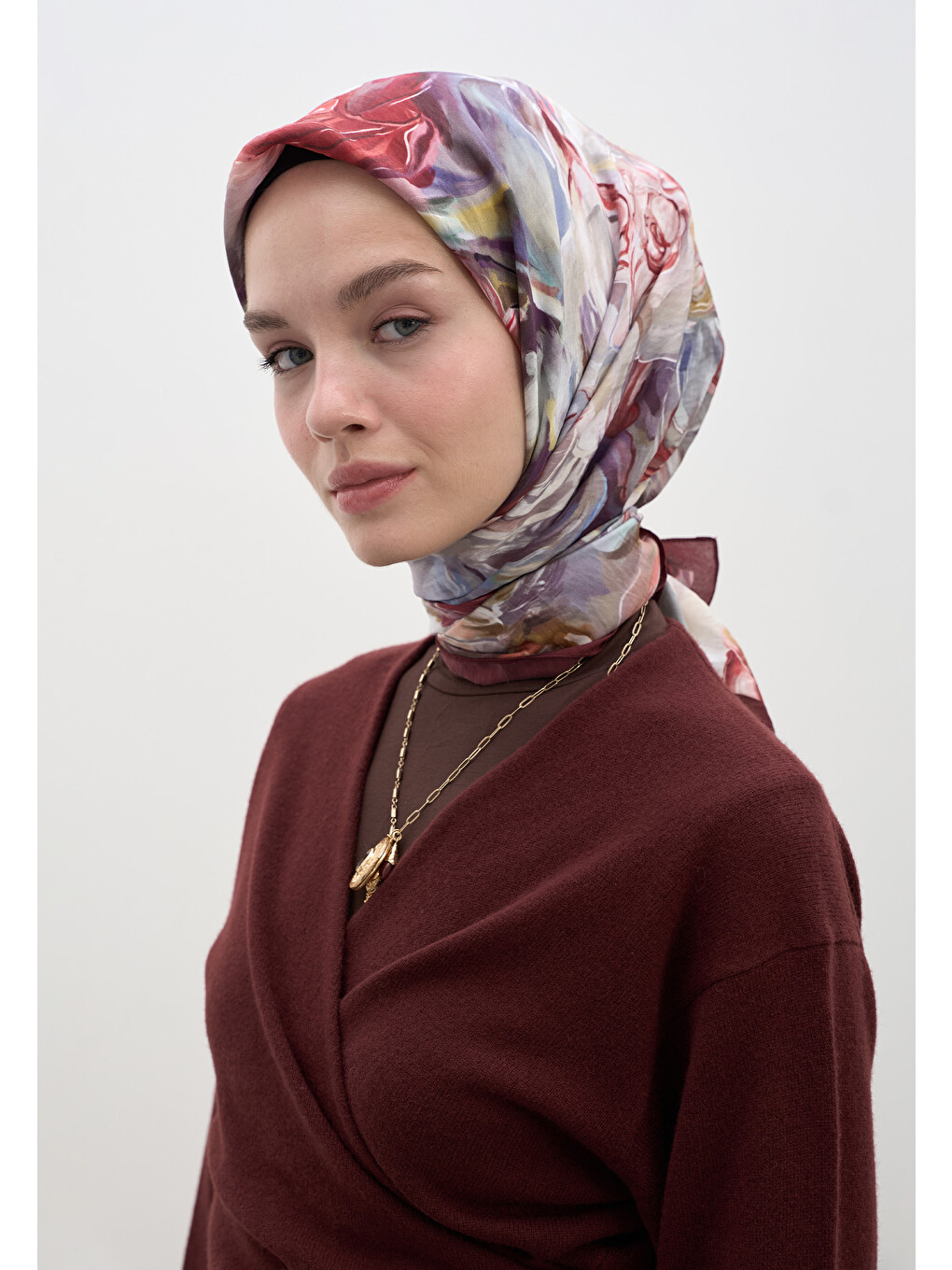 Nerıssa Desen Pamuklu Viskon Eşarp Bordo-2