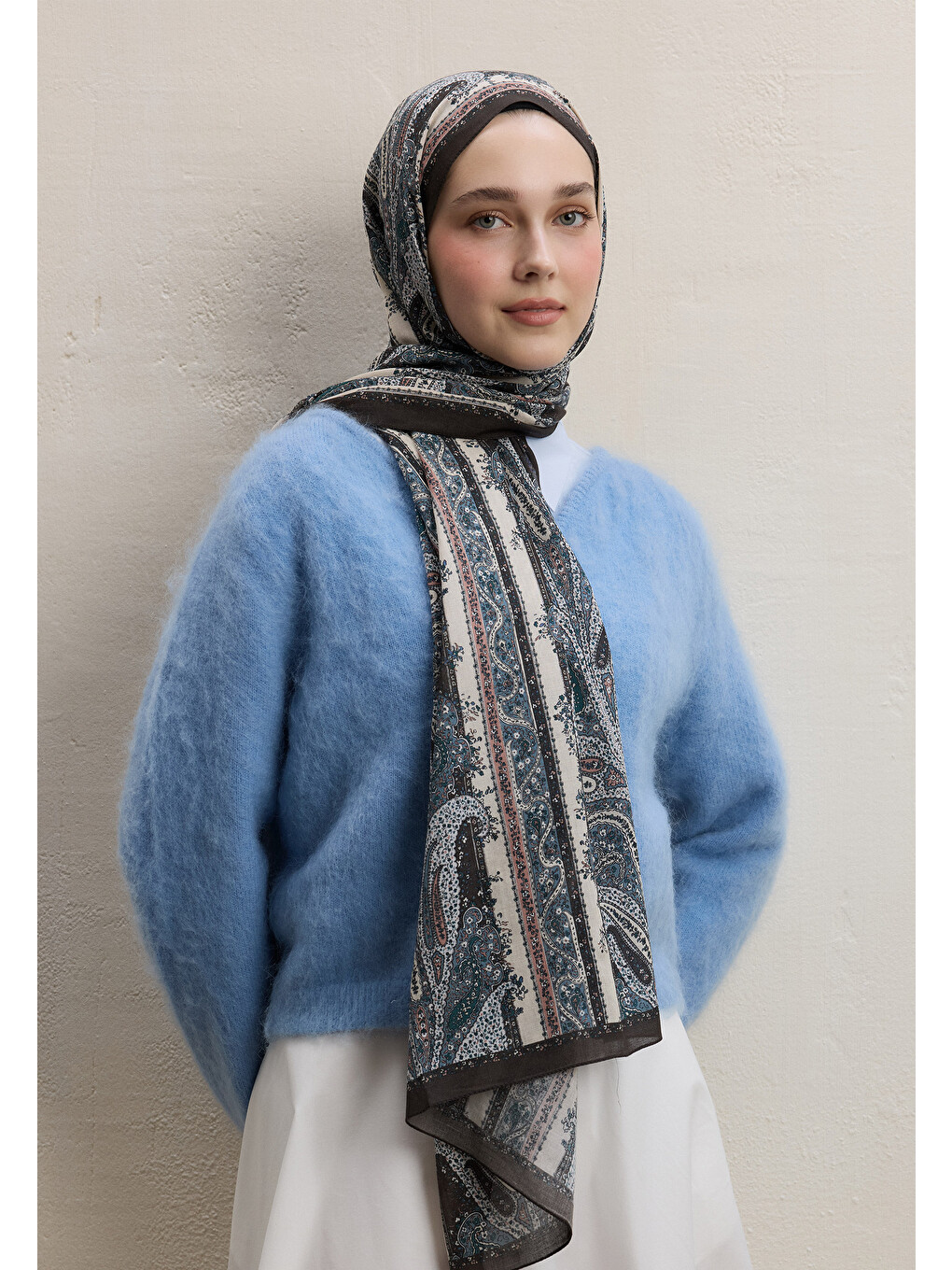 Kahverengi Paısley Elegance Desen Şal Kahve-1