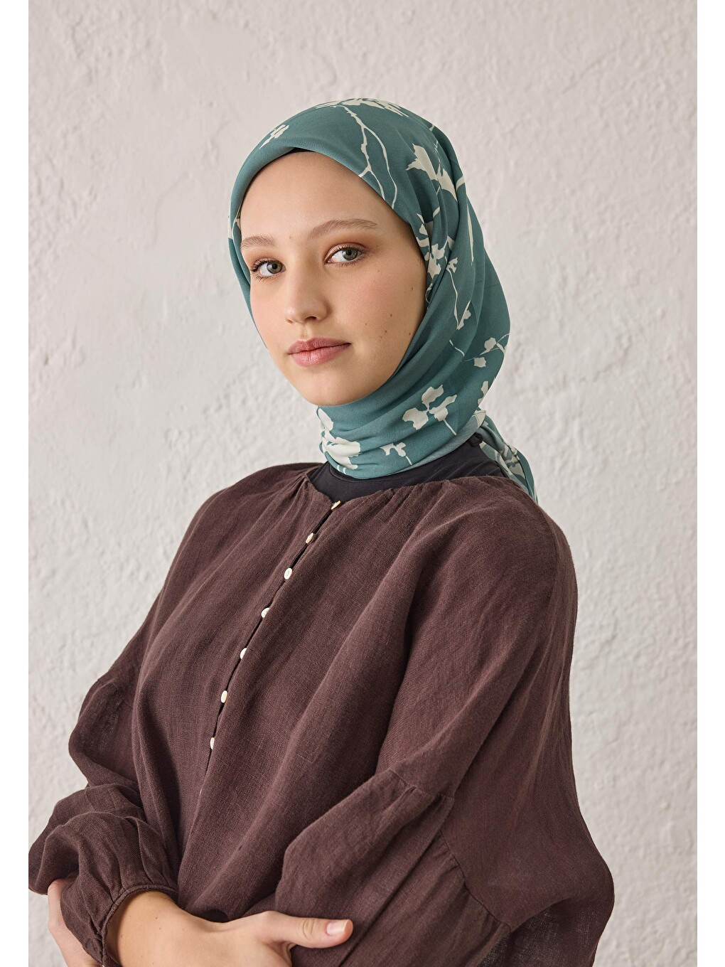Mavi Perla Desen Pamuk İpek Eşarp Okyanus-2