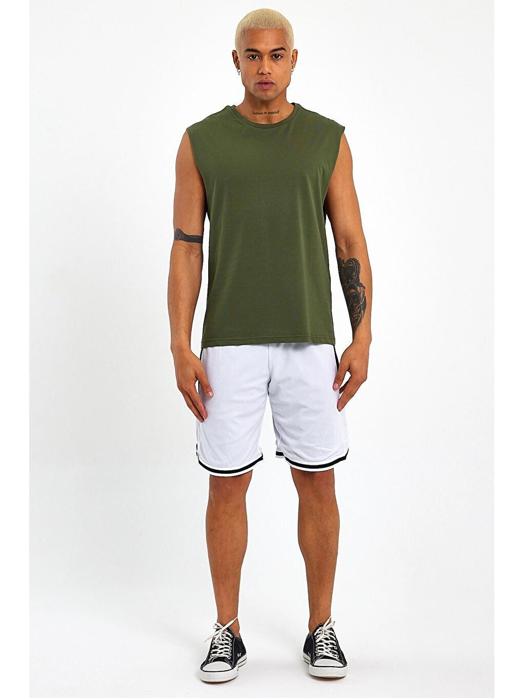 Haki Erkek Bisiklet Yaka Oversize Fit Tişort SPR21Y03