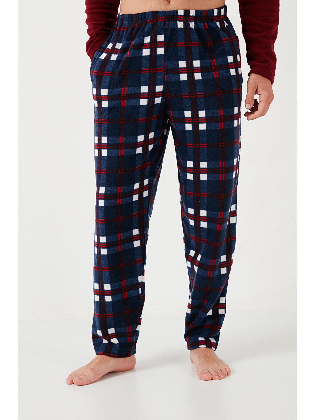 Bordo Regular Fit Bisiklet Yaka Kışlık Yumuşak Dokulu Polar Erkek Pijama Takımı 6096100-3