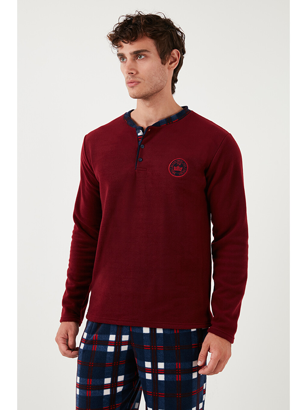 Bordo Regular Fit Bisiklet Yaka Kışlık Yumuşak Dokulu Polar Erkek Pijama Takımı 6096100-4