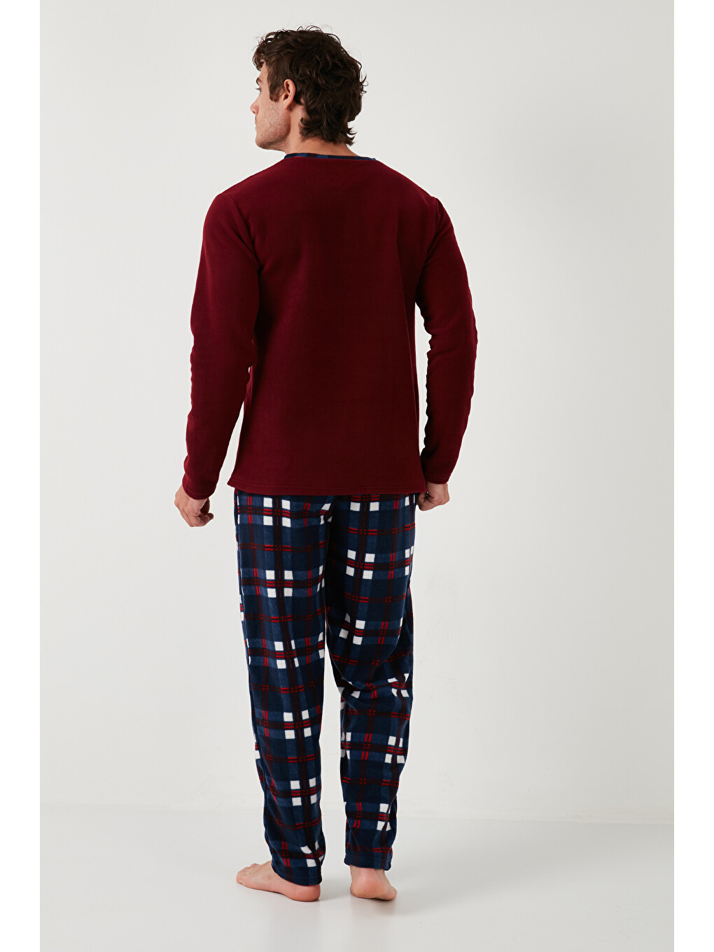Bordo Regular Fit Bisiklet Yaka Kışlık Yumuşak Dokulu Polar Erkek Pijama Takımı 6096100-5