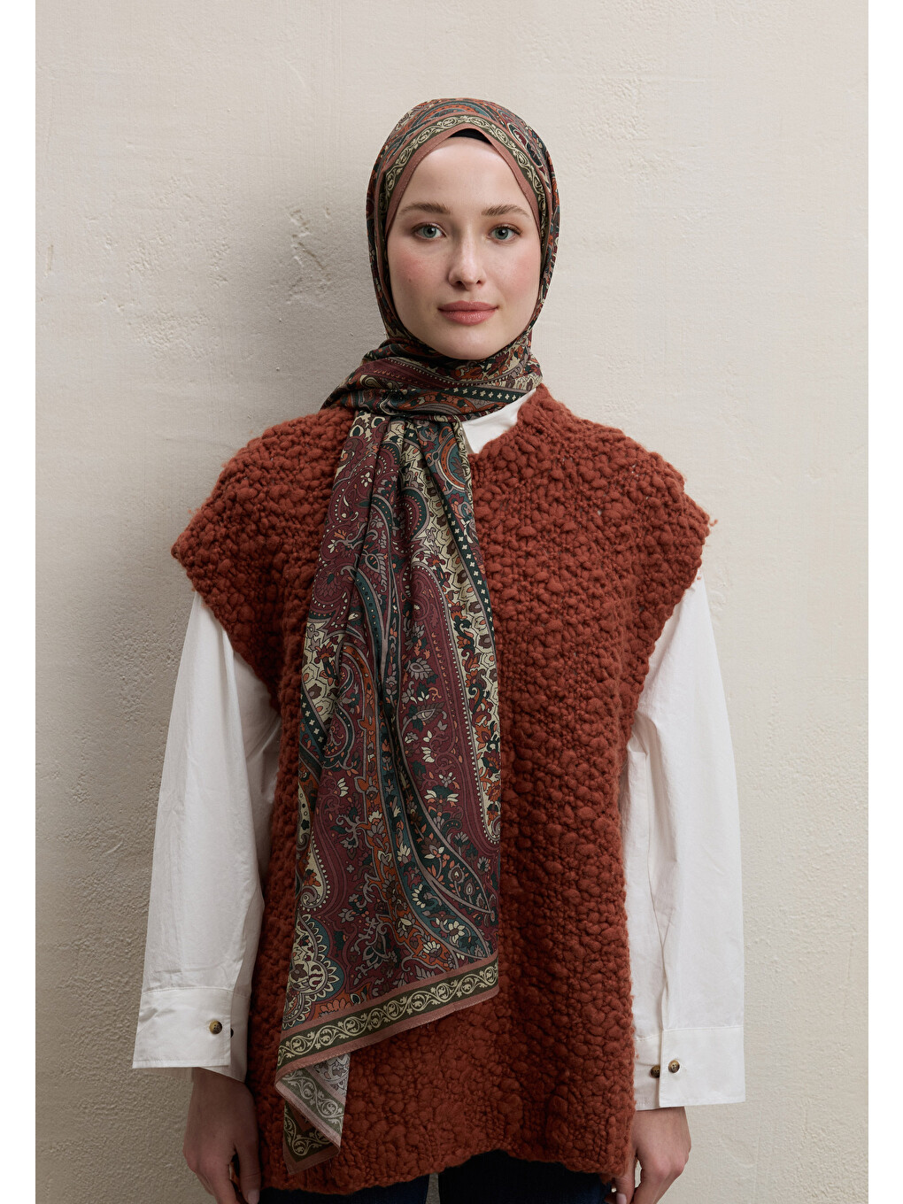 Zaıra Desen Şal Bordo-1