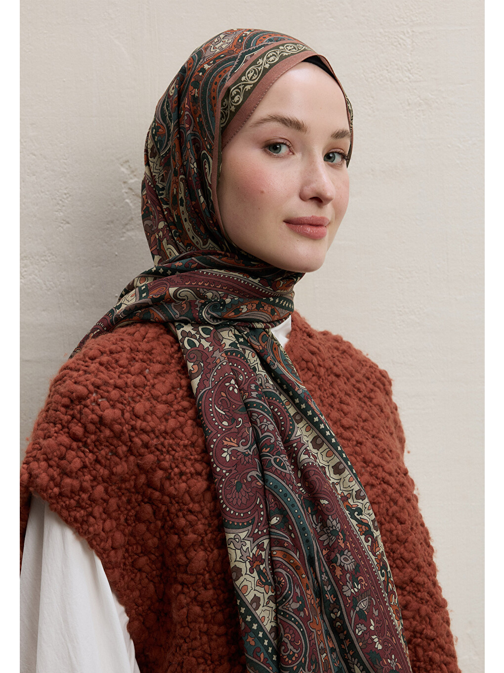 Zaıra Desen Şal Bordo-5