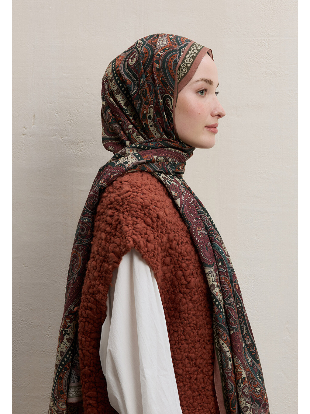 Zaıra Desen Şal Bordo-6