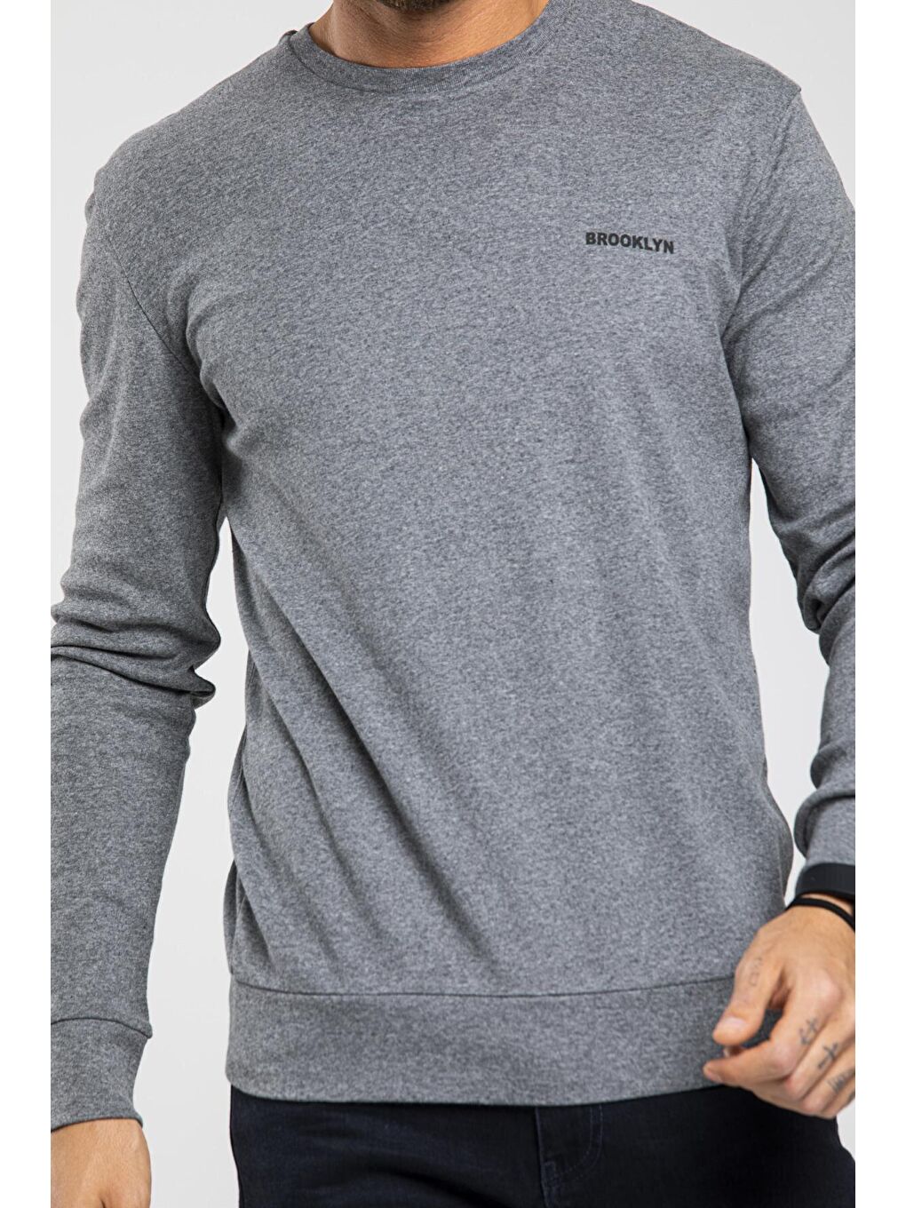 Süperlife Gri Bisiklet Yaka Uzun Kollu Dar Kalıp İnce Erkek Sweatshirt SPR2019K18 - 3