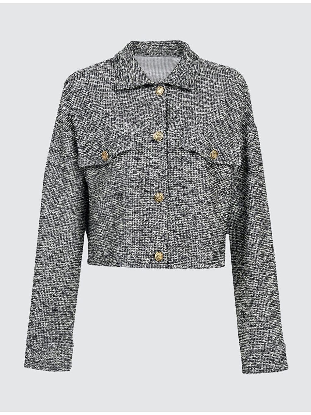 Siyah Uzun Kollu Ceket Yaka Crop Ceket-6