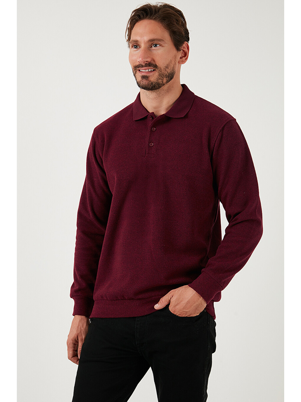 Mürdüm Pamuk Karışımlı Regular Fit Polo Yaka Erkek Kazak 456223-1
